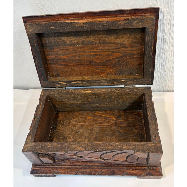 Wood Vintage Carved Wooden Hinged Box For Sale - Image 7 of 7