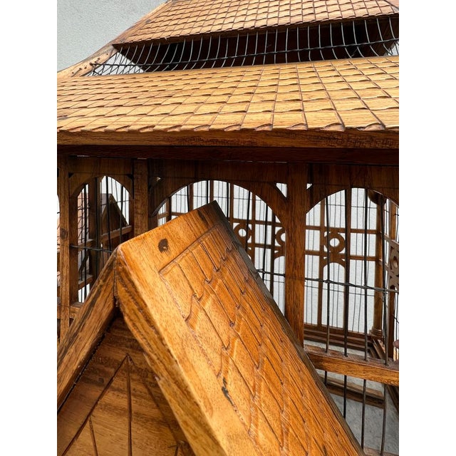 Large Wooden Bird Cage on Stand, 1900s For Sale - Image 13 of 18