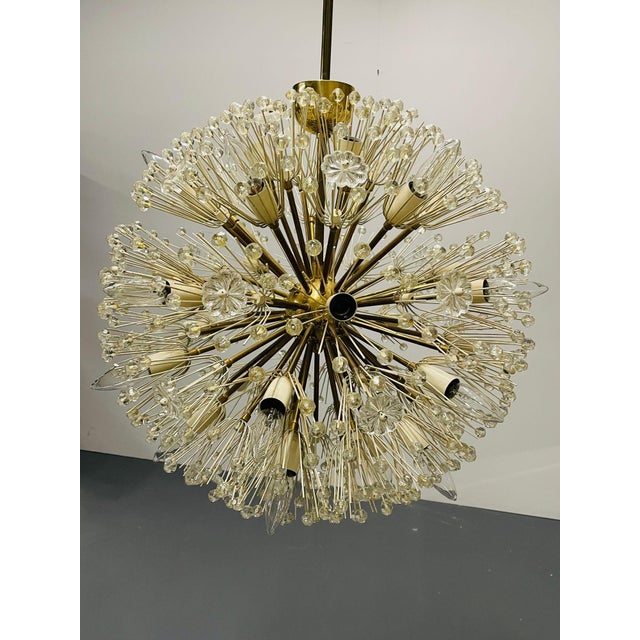 Metal Emil Stejnar, Large Snowflake Chandeliers, Brass, Glass, Austria, 1965 For Sale - Image 7 of 10