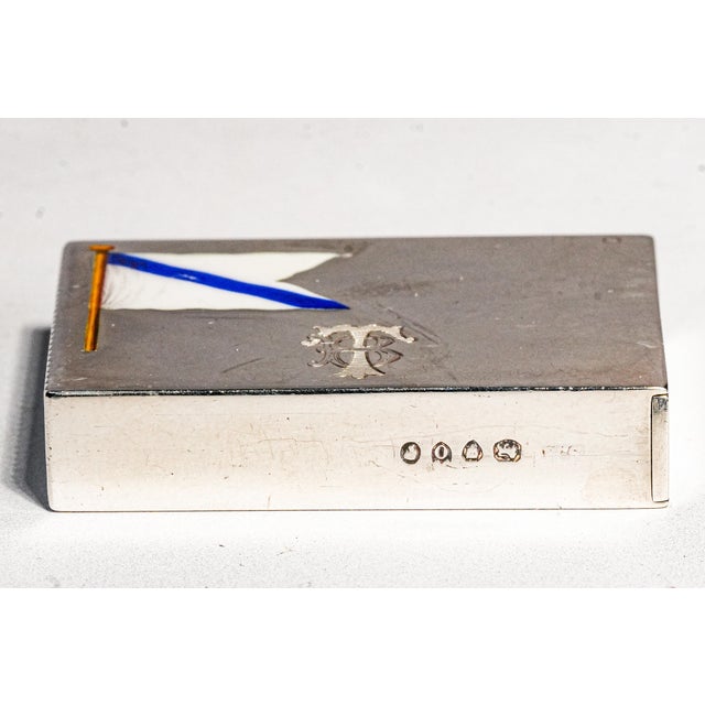 Lovely Sterling Silver Antique English Hand Painted Enamel Nautical Flag Victorian Match Safe Vesta Case Tobacciana For Sale - Image 11 of 14