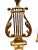 Elegant vintage brass andirons featuring classic lyre motifs and sculptural pineapple-style finials. These decorative...