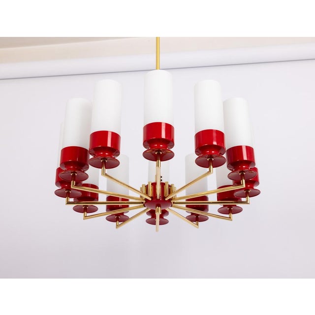 Large Red Opal Glass Sputnik Chandelier from Kaiser Idell / Kaiser Leuchten, Germany, 1960s For Sale - Image 4 of 10