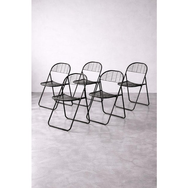 1980s Vintage Swedish Black Metal Åland Chairs by Niels Gammelgaard for Ikea, 1980s, Set of 5 For Sale - Image 5 of 18