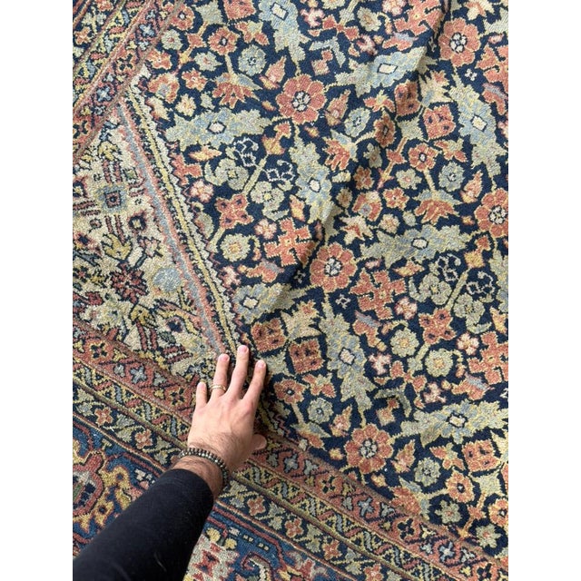 DESIGNER'S DREAM Oversized Antique Turkish Beauty in a Tight Lattice Pattern with Decorative Greens, Blues, Rust, Gold, Denim Palette | ~ 11 x 14 For Sale - Image 4 of 7