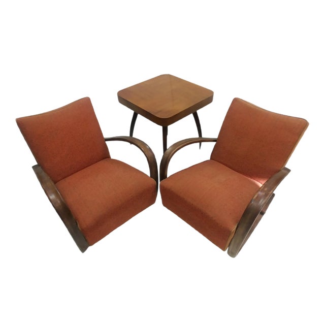 Armchairs + Spider Table by Halabala for Thonet, Czechoslovakia, 1930s, Set of 3 For Sale