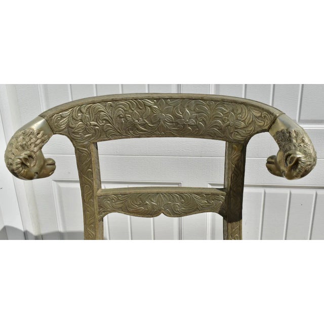Metal Clad Rams Head Side Chair Anglo Indian Regency Repousse Vintage For Sale - Image 9 of 12