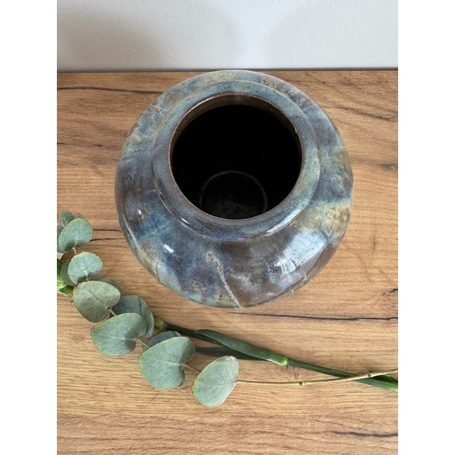 Vintage Iridescent Stoneware Vase For Sale - Image 3 of 4