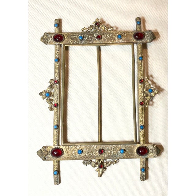 Metal Antique Austro-Hungarian Style Jeweled Brass Picture Frame – Renaissance Revival For Sale - Image 7 of 12