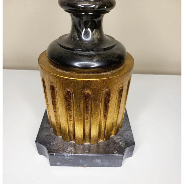 Stone 1960s Male and Female Busts on Marble With Bases With Shades - a Pair For Sale - Image 7 of 9