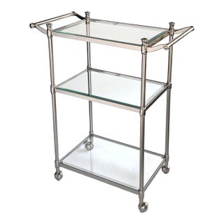 French 3-Tier Chrome Bar/Drinks Cart With Glass Shelves For Sale