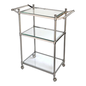 French 3-Tier Chrome Bar/Drinks Cart With Glass Shelves