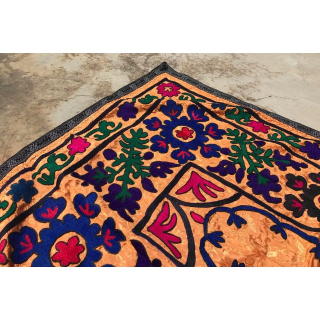 Textile Orange Silk and Cotton Suzani Tapestry For Sale - Image 7 of 10