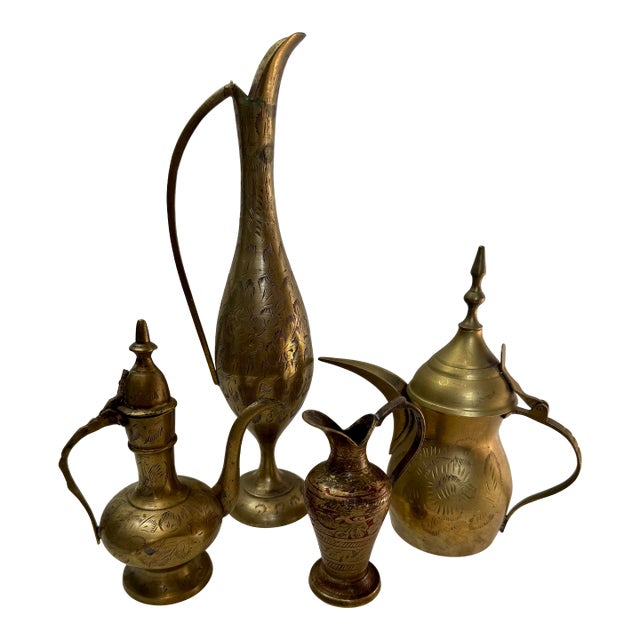 Vintage Etched Brass Vessel Collection - 4-Piece Set For Sale