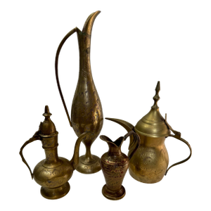 Vintage Etched Brass Vessel Collection - 4-Piece Set