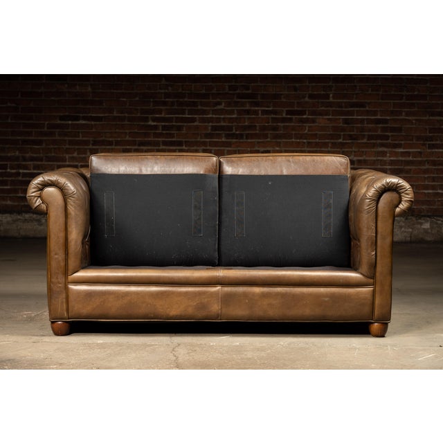 Mid 20th Century Vintage Chesterfield Tufted Leather Sofa With Cushions in Brown For Sale - Image 5 of 10