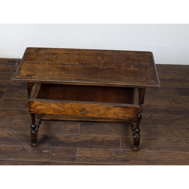 English Georgian Period 1800s Walnut Table with Drawer and Turned Baluster Legs For Sale - Image 11 of 12