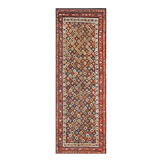 1890s Multicolor Geometric Tribal Antique Persian Kurdish Rug 3'6" X 10' Handknotted Wool Carpet For Sale