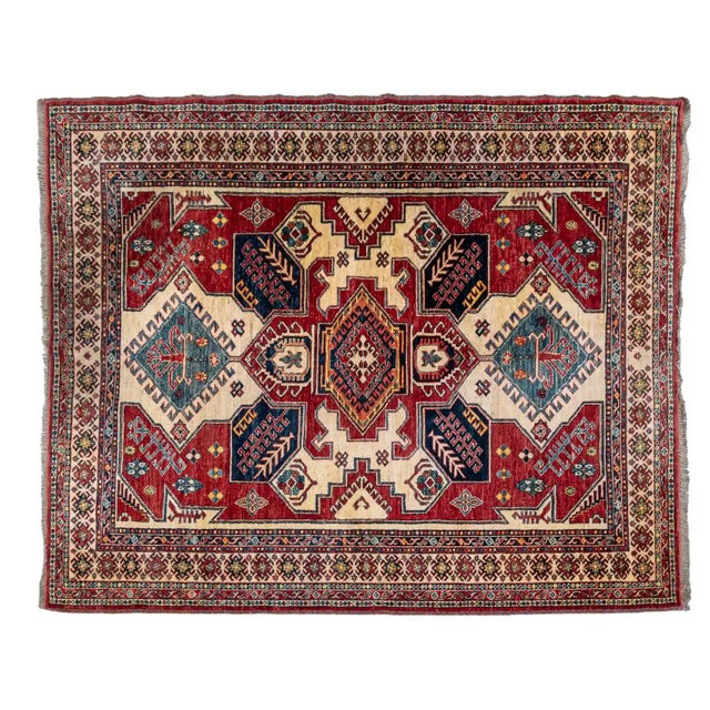 Wool Rug with Caucasian Kazak Pattern For Sale - Image 3 of 3