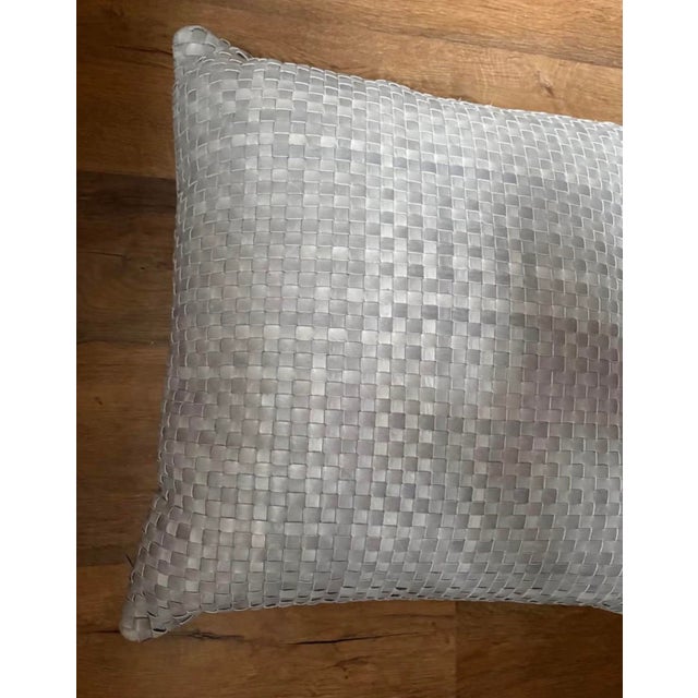 Lulu & Georgia Woven Blue Leather Decorative Pillow For Sale - Image 4 of 9