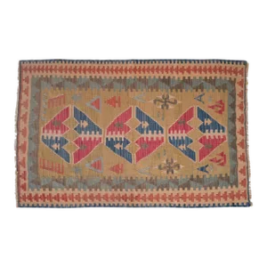 1970s Hand Woven Oushak Kilim Rug Flat Weave Wool Area Rug - 3′6″ × 5′6″