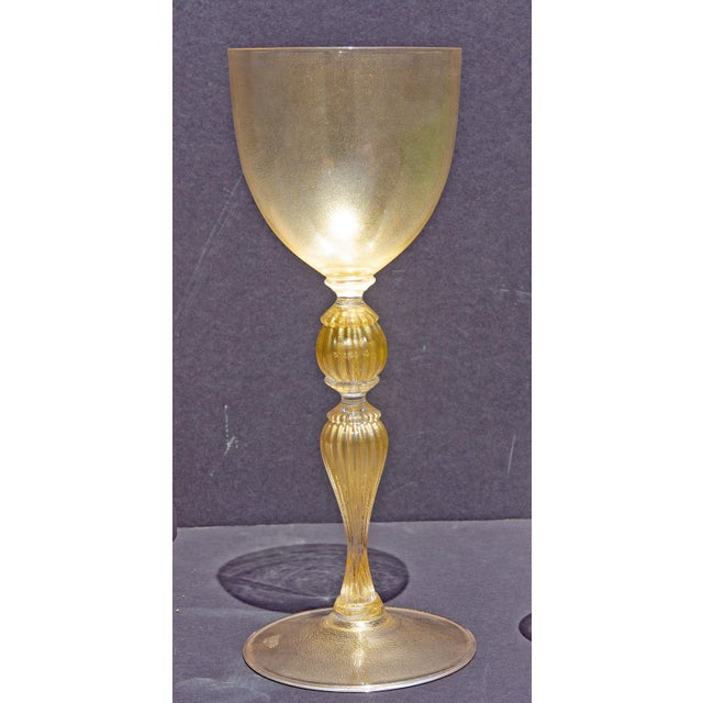 Large Murano glass wine goblet. Finely made. Clear glass with infused gold dust. Murano cordial glass. Copper colored...