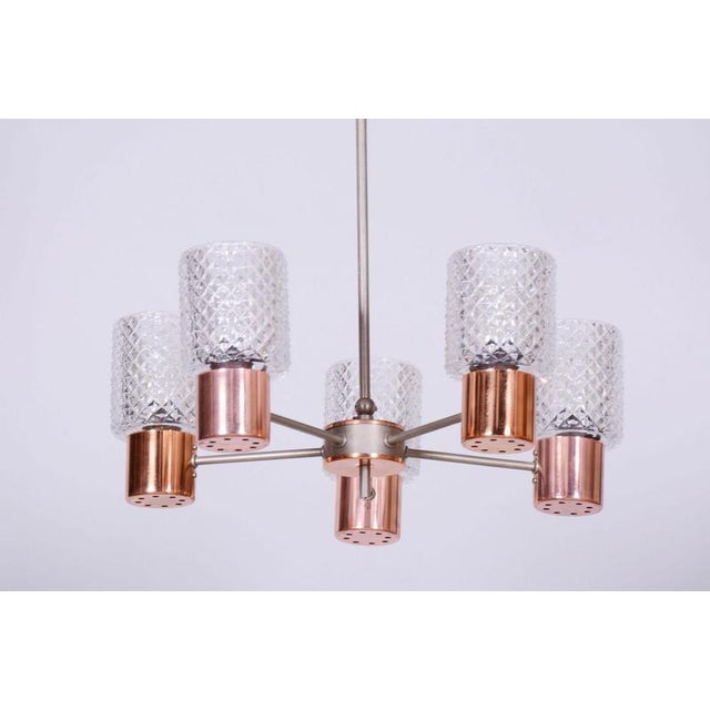 Mid-Century Chandelier in Chrome, Steel, Copper, and Glass, Czech, 1960s For Sale - Image 3 of 11