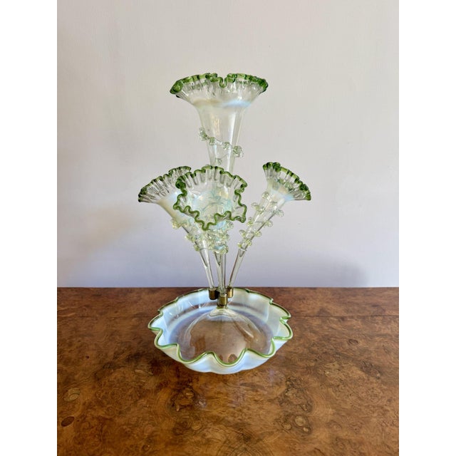 Antique Vaseline and Green Glass Epergne, 1880 For Sale - Image 9 of 9