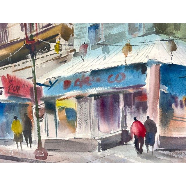 "Showers Today" San Francisco's Chinatown on an Overcast Day Original Watercolor by Harold Gretzner For Sale In Monterey, CA - Image 6 of 8