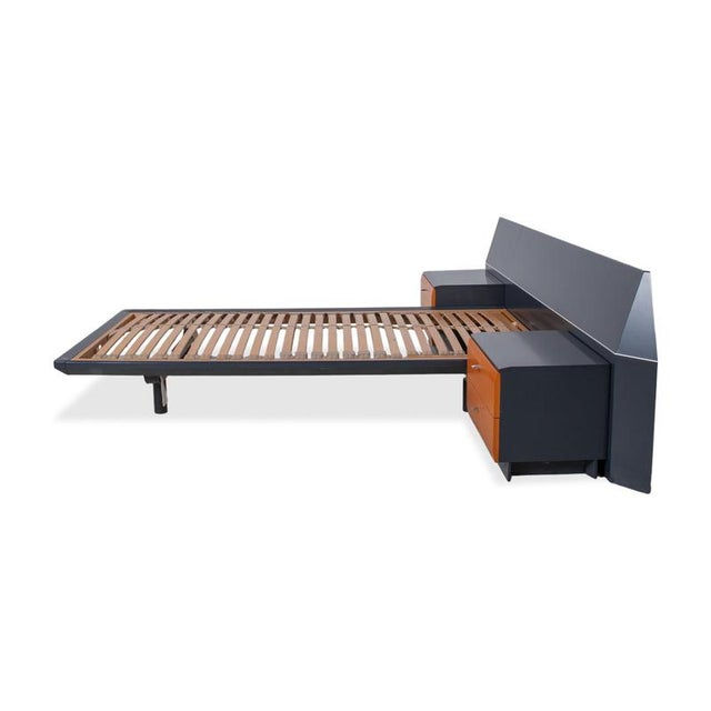 Wooden Bed in Dark Blue with 2 Bedside Tables from Interlübke For Sale - Image 17 of 18