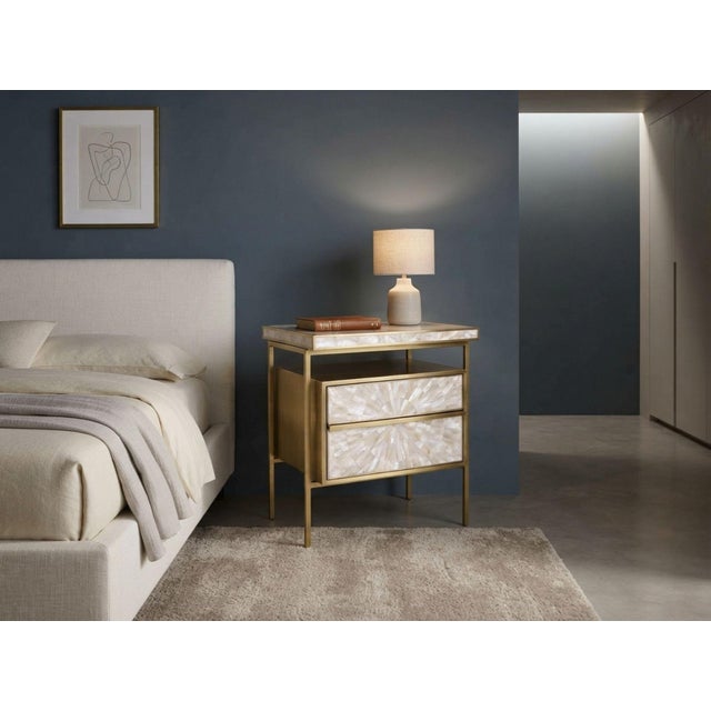 Arcana Mother-of-Pearl Sunburst & Brushed Brass Bedside Table by House of Jaipur For Sale - Image 4 of 7