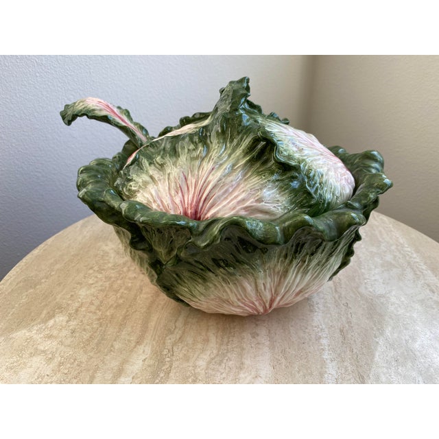 Vintage Fitz and Floyd Cabbage Leaf Covered Soup Tureen With Ladle