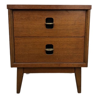 Mid 20th Century Walnut and Brass Nightstand by Bassett, Attributed For Sale