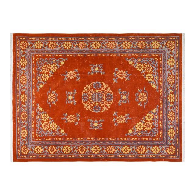 Vintage Chinese Art Deco Hand Knotted Wool Rug, For Sale