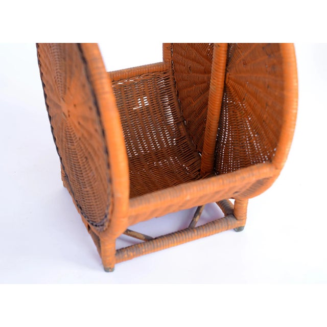 Vintage Mid-Century Boho Orange Bamboo & Wicker Basket With Handle For Sale In San Francisco - Image 6 of 13