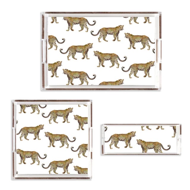 White & Gold Cheetah Lucite Tray For Sale In Chicago - Image 6 of 7