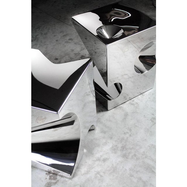 Louis Vuitton Get Lost! C4 and C5 Side Tables in Stainless Steel by Barberini & Gunnell, Set of 2 For Sale - Image 4 of 9
