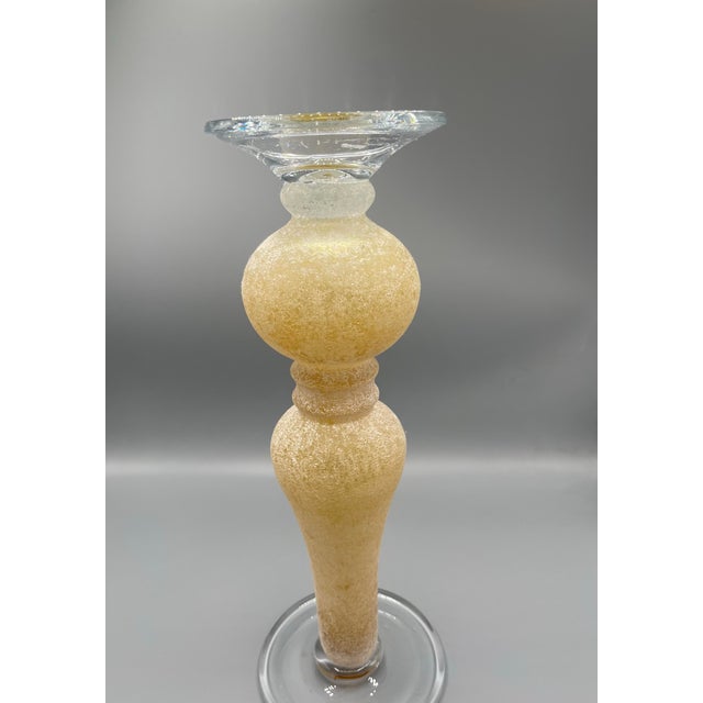 Late 20th Century Tall Gold Textured Art Glass Candlestick With Clear Glass Base For Sale - Image 5 of 6