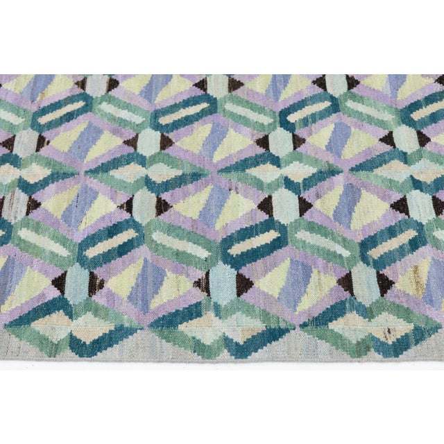 Textile Modern Handmade Modern Flatweave Kilim Runner – Geometric Prism by Apadana For Sale - Image 7 of 9