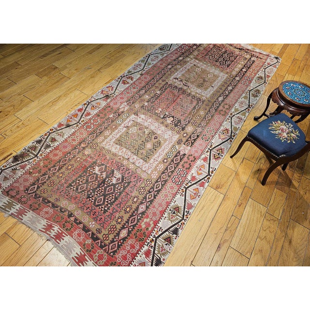 Turkish Vintage Anatolian Turkish Kilim Gallery Rug, Flat-Woven Geometric Pattern, Brick Red & Ivory, 6x14 For Sale - Image 3 of 15