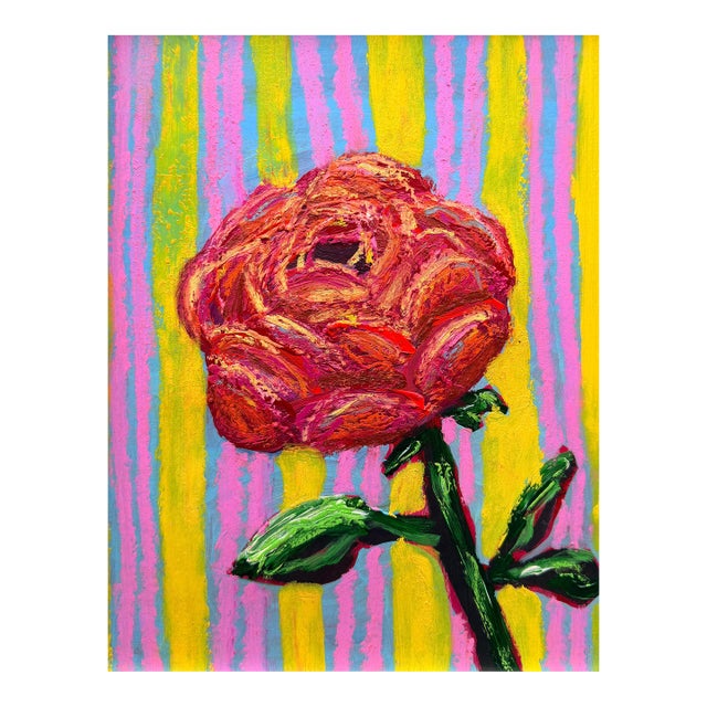 Rose Original Contemporary Abstract Floral, Acrylic and Oil Pastel on Paper, 9×12 For Sale