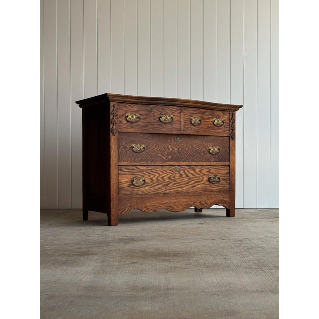 Wood Antique Oak Serpentine Chest of Drawers, C. 1880 For Sale - Image 7 of 18