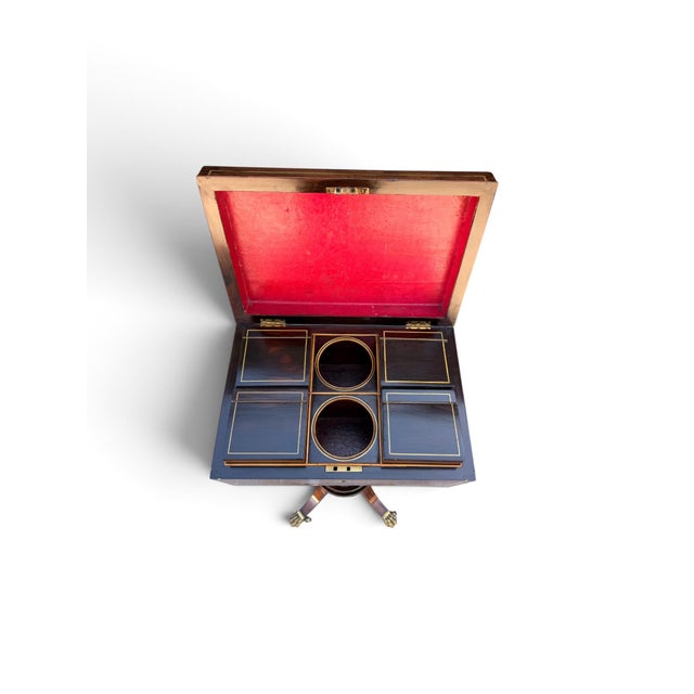 Wood English Regency Rosewood and Brass-Inlaid Tea Poy, Circa 1820 For Sale - Image 7 of 8