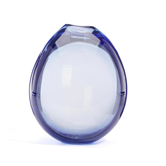 Extra large blue glass vase " Drop" by Per Lutken for Holmegaard. H 15″. Circa 1950th. Signed II S