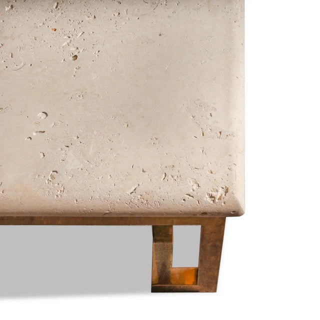 1960s Natural Coquina Stone Top Cocktail Table With Brass Base For Sale - Image 9 of 12