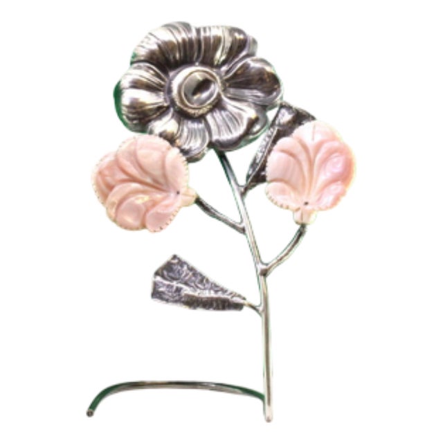 Silver Flower with Reliefs and Ceramic Applications For Sale