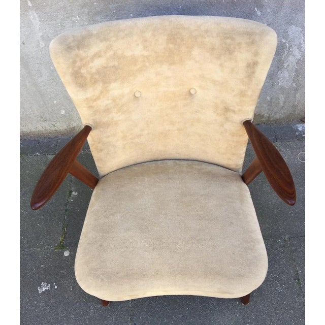 Cream Velvet & Teak Armchair from Slagelse Møbelværk, 1950s For Sale - Image 8 of 10