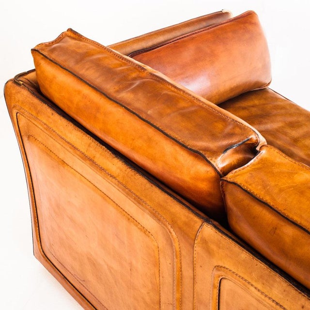 Vintage Sofa and Club Chairs in Camel-Coloured Buffalo Leather from Roche Bobois, France, 1980s, Set of 3 For Sale - Image 12 of 18