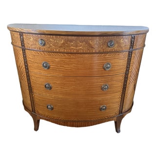 1940s Romweber Federal Revival Inlaid Demilune Chest in Bookmatched Veneers For Sale