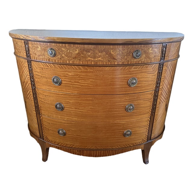 1940s Romweber Federal Revival Inlaid Demilune Chest in Bookmatched Veneers For Sale