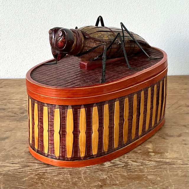 Wood Vintage Shanghai Handicrafts Weave Bug Box For Sale - Image 7 of 11